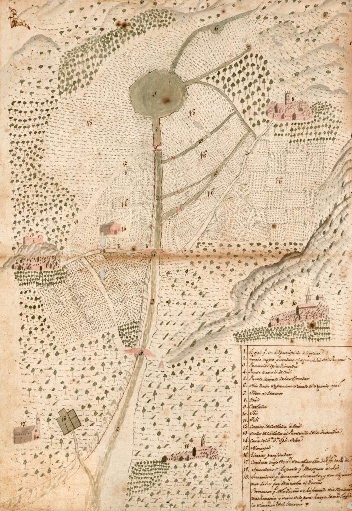 mapa antic dels ullals de la marjal d'onil, camins i ponts de servei 1397